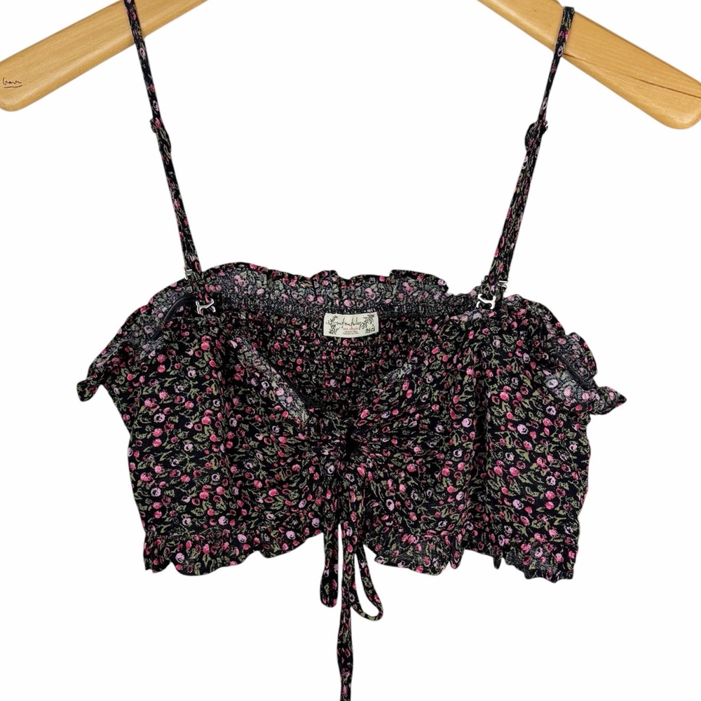 Free People Intimately Picnic Ruffle Bandeau Top Black Floral Combo Size Medium